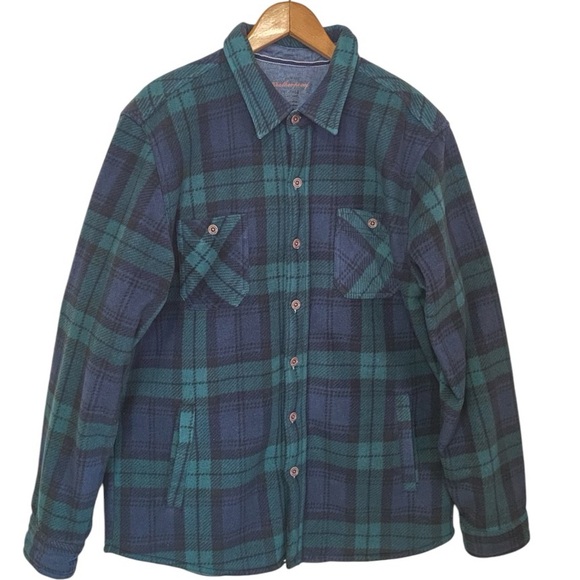 Weatherproof Vintage Green Navy Plaid Fleece Lined Shirt Jacket Men’s Size Large - Picture 1 of 8